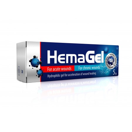„HemaGel“  hidrofilinis gelis, tūbelėje po 5 g (Wake spol. s r.o., Čekija)