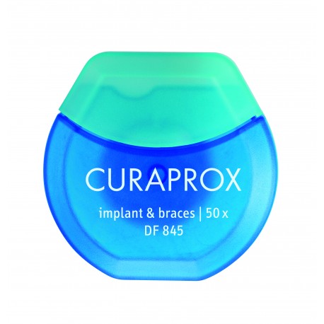 Tarpdančių siūlas (su pastorinta dalimi implantams ir breketams) CURAPROX DF 845, 50m.